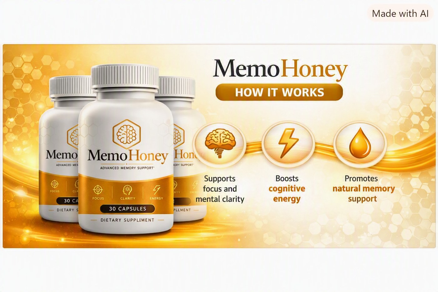 MemoHoney how it works: supports focus and mental clarity, boosts cognitive energy, promotes natural memory support